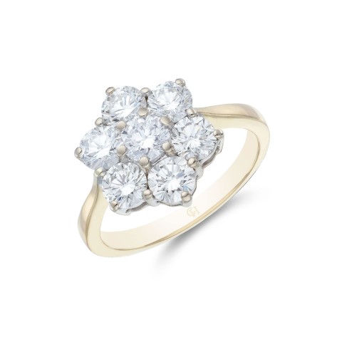 18ct Yellow Gold 2.00ct Round Brilliant Flower Cluster Diamond Ring