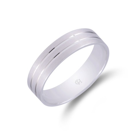 9ct White Gold Satin and Polished 5mm Wedding Band