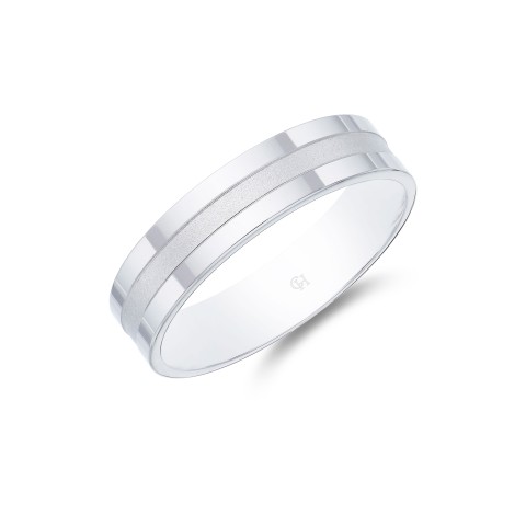 9ct white gold 5mm lined gents wedding band