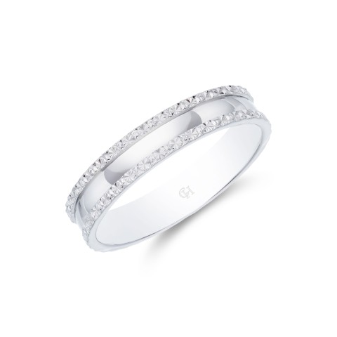 9ct white gold 5mm lined gents wedding band