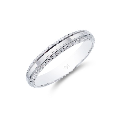 9ct White Gold 2.8mm Edged Sparkle Cut Wedding Band