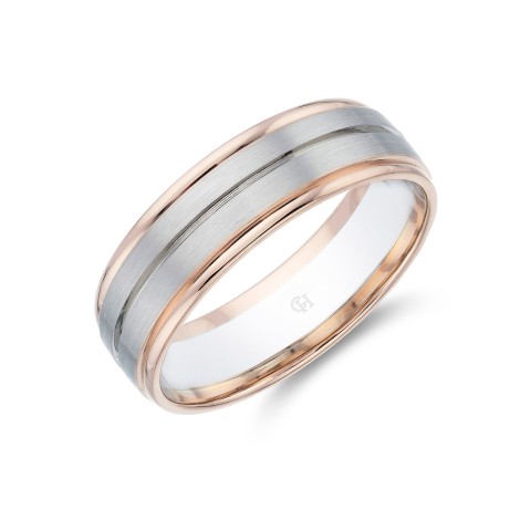 Platinum and 9ct Rose Gold Single Groove Wedding Band