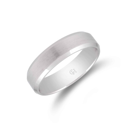 Palladium Satin and Polished Bevelled Edge Wedding Ring 6mm