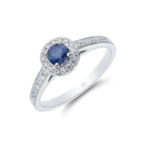 Platinum Brilliant Cut Sapphire 0.33ct Diamond Halo Ring