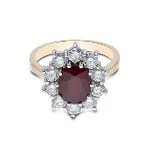 18ct Yellow Gold Oval Cut Ruby and Brilliant Cut Diamond 3.75ct Cluster Ring