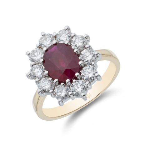 18ct Yellow Gold Oval Cut Ruby and Brilliant Cut Diamond 1.50ct Cluster Ring