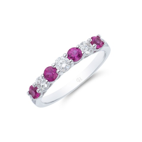 18ct white gold 0.50ct oval cut ruby and 0.47ct double halo and diamond shoulders ring