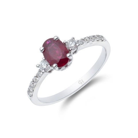 18ct white 0.75ct ruby oval ring