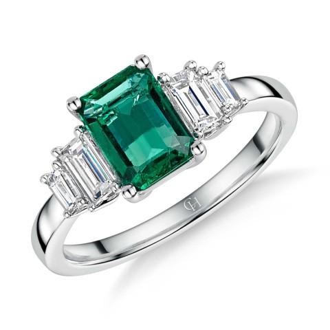18ct White Gold 1.50ct Emerald and 0.45ct Diamond Five Stone Ring
