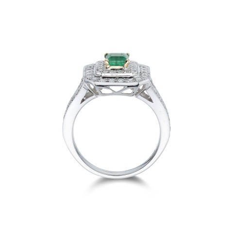 18ct white gold 0.33ct princess cut emerald halo ring