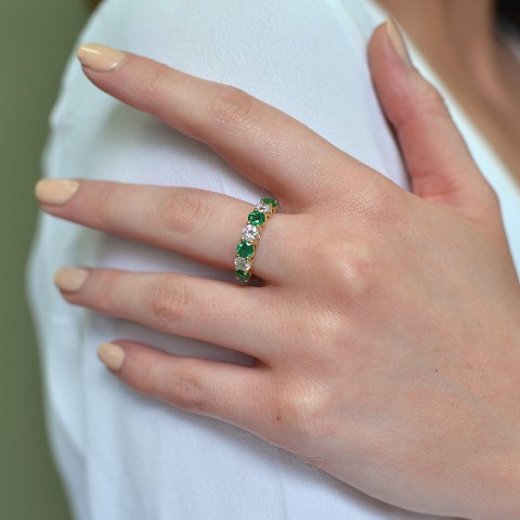 18ct Yellow Gold 0.96ct Emerald and 0.80ct Diamond Eternity Ring