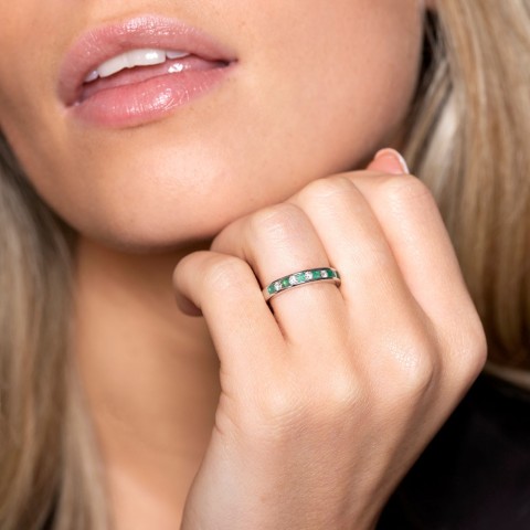 9ct White Gold Brilliant Cut Emerald and Diamond 0.63ct Eternity Ring