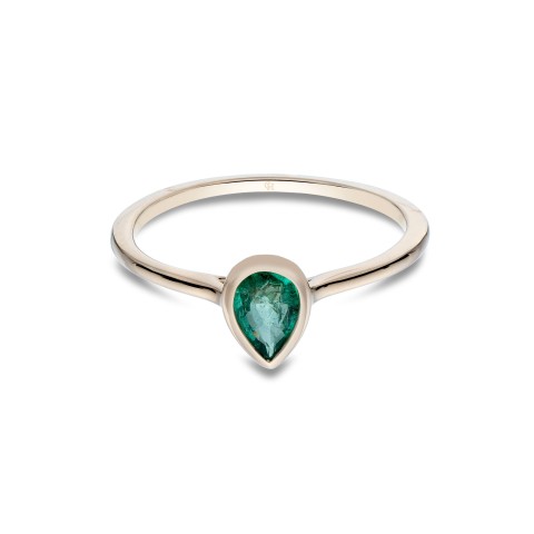 9ct Yellow Gold Pear Cut Emerald 0.40ct Solitaire Ring
