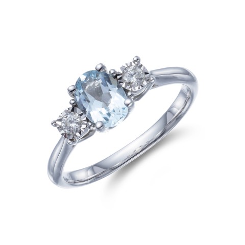 9ct White Gold 0.10ct Diamond and 0.75ct Blue Topaz Ring