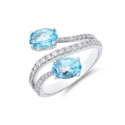 18ct White Gold Brilliant Cut Diamond And Oval Cut Blue Topaz 0.35ct And 1.50ct Ring