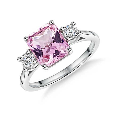 Platinum 2.02ct Pink Tourmaline and 0.31ct Diamond Three Stone Ring 