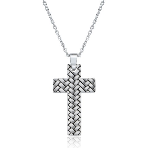 Sterling Silver Herringbone Cross Pendant Necklace 1