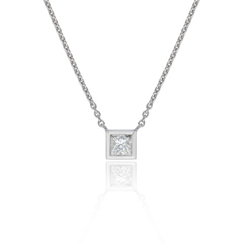 18ct White Gold 0.60ct Princess Cut Diamond Pendant