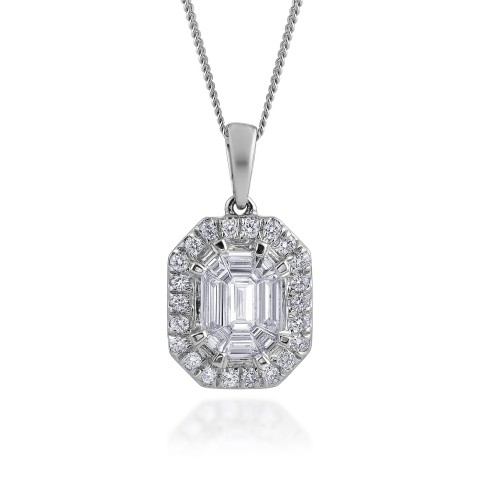 18ct White Gold Baguette and Round Brilliant 1.00ct Diamond Necklace