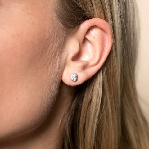 18ct White Gold Oval Cut 0.70ct Diamond Halo Stud Earrings