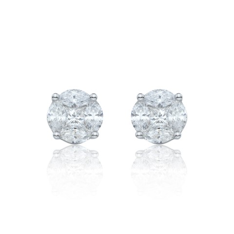 18ct White Gold Marquise And Princess Cut 0.83ct Diamond Cluster Earrings