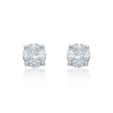 18ct White Gold Marquise And Princess Cut 2.02ct Diamond Cluster Earrings