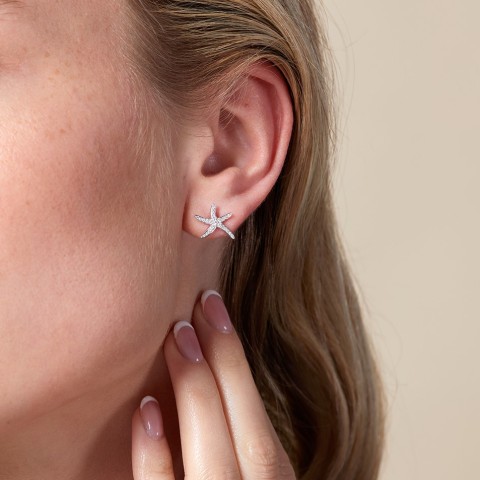 18ct White Gold Round Brilliant 0.19ct Diamond Starfish Earrings