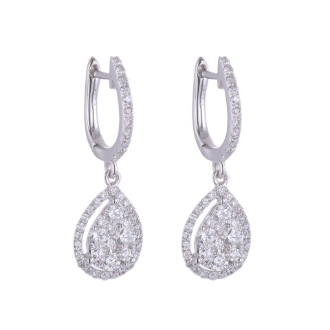 18ct White Gold 1.05ct Round Brilliant And Pear Shape Diamond Drop Earrings