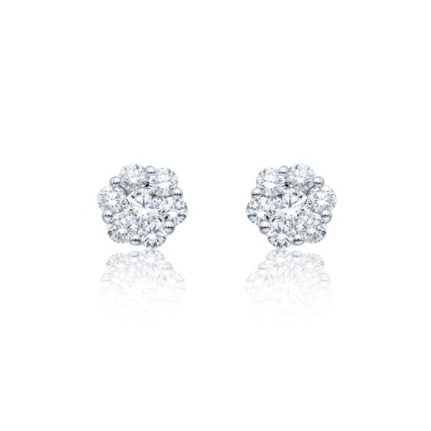 18ct White Gold Brilliant Cut 0.75ct Diamond Cluster Stud Earrings