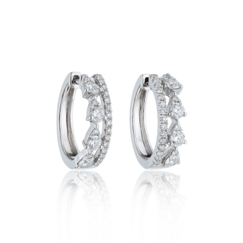 18ct White Gold Brilliant and Pear Cut 0.87ct Diamond Hoop Earrings