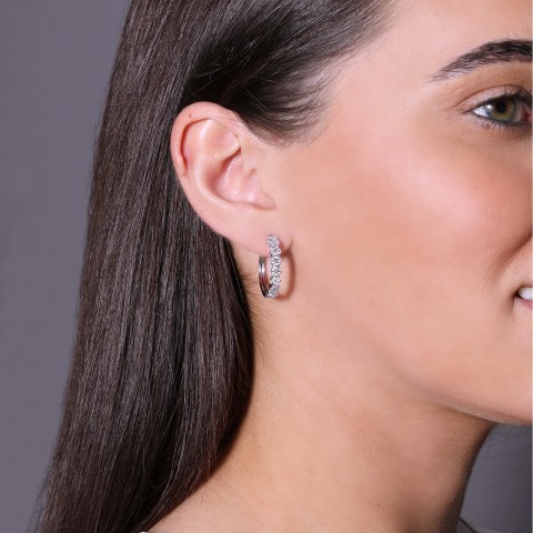 18ct White Gold Brilliant Cut 1.14ct Diamond Leaf Style Hoop Earrings