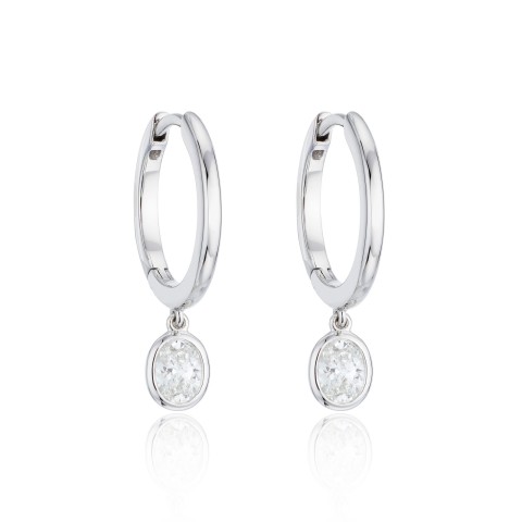 18ct White Gold 0.60ct Oval Diamond Hoop Earrings
