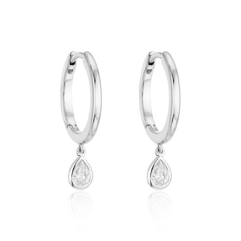 18ct White Gold 0.28ct Pear Diamond Hoop Earrings