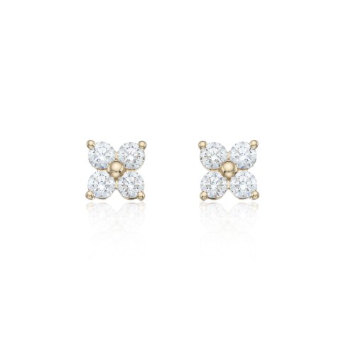 18ct Yellow Gold 0.80ct Round Brilliant Flower Cluster Diamond Earrings