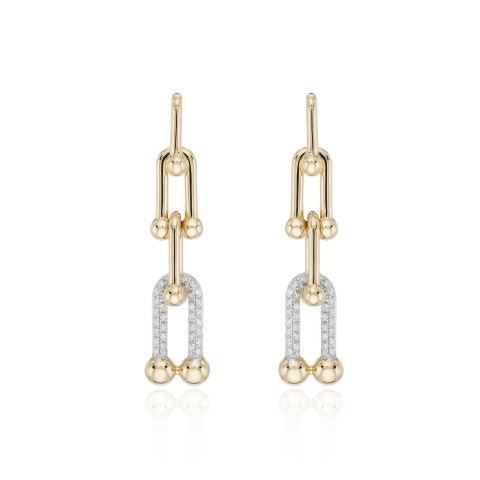 18ct Yellow Gold Round Brilliant 0.27ct Pavé Link Drop Earrings