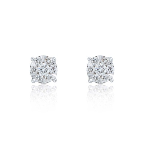 9ct White Gold Brilliant Cut 0.20ct Diamond Cluster Stud Earrings
