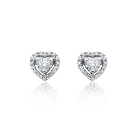 9ct White Gold Brilliant Cut 0.25ct Diamond Heart Cluster Earrings
