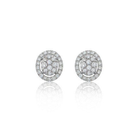 9ct White Gold Brilliant Cut 1.00ct Oval Shaped Diamond Halo Earrings