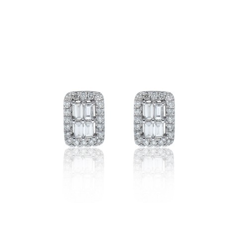 9ct White Gold Baguette 0.43ct Diamond Cluster Earrings