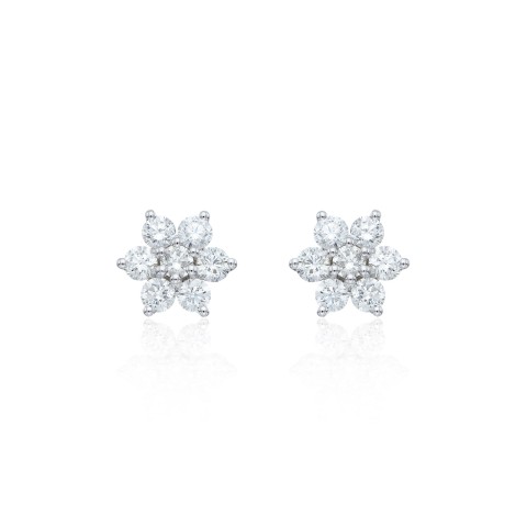 9ct White Gold 0.51ct Round Brilliant Flower Diamond Cluster Earrings