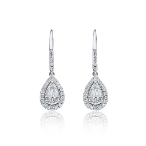 9ct White Gold Baguette and Brilliant Cut 0.50ct Diamond Drop Earrings