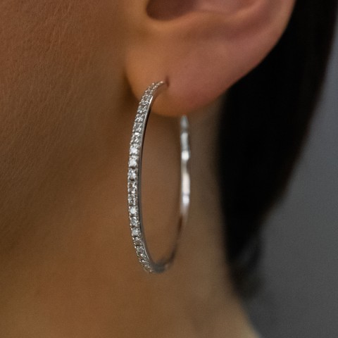 1857 9ct White Gold Brilliant Cut 1.00ct Diamond Hoop Earrings