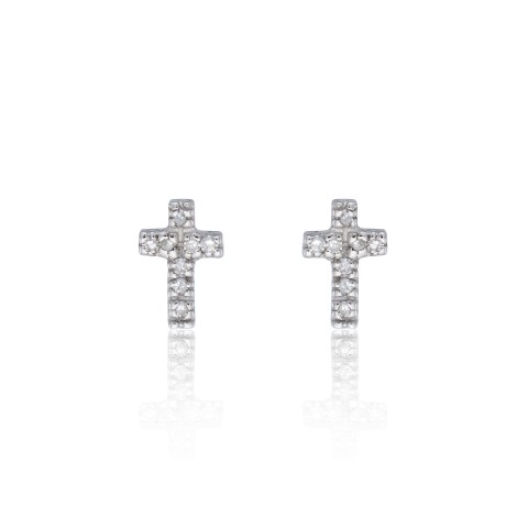 9ct White Gold 0.05ct Diamond Cross Earrings