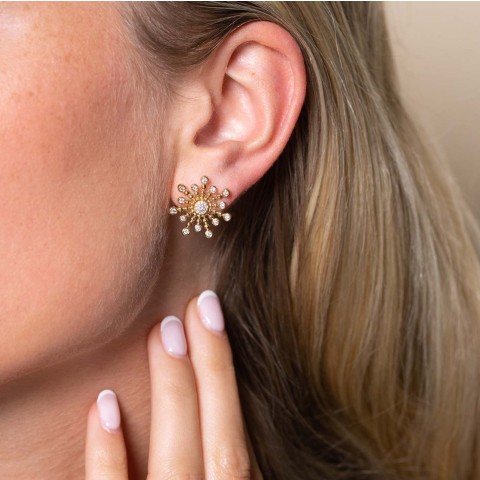 18ct Yellow Gold 0.64ct Round Brilliant Fancy Sunburst Diamond Earrings