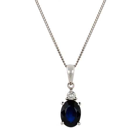 9ct White Gold 0.55ct Oval Cut Sapphire and Diamond Pendant