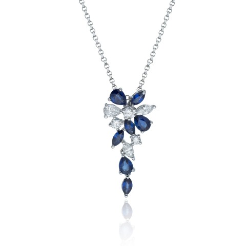 18ct White Gold Marquise Cut Sapphire And Mixed Cut Diamond 1.27ct Fancy Pendant