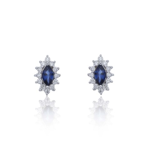 9ct White Gold Diamond 0.17ct and Sapphire Halo Earrings
