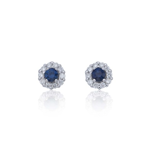 9ct White Gold Diamond 0.17ct and Sapphire Halo Earrings