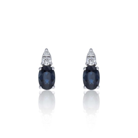 9ct White Gold Diamond 0.10ct and Sapphire Earrings