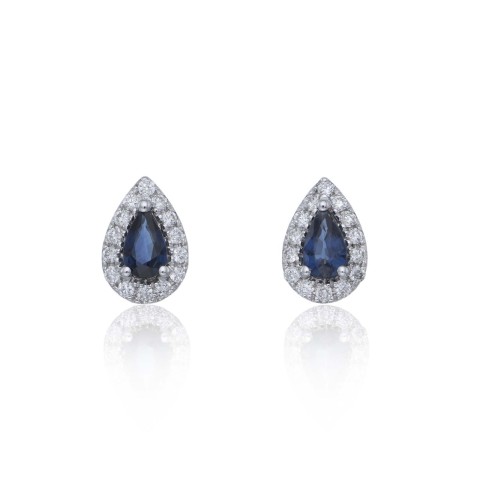 9ct White Gold Diamond 0.18ct and Sapphire Halo Earrings
